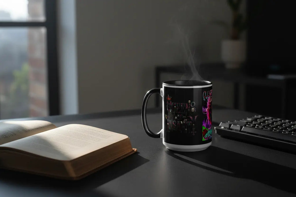 Modern desk setup showing black interior