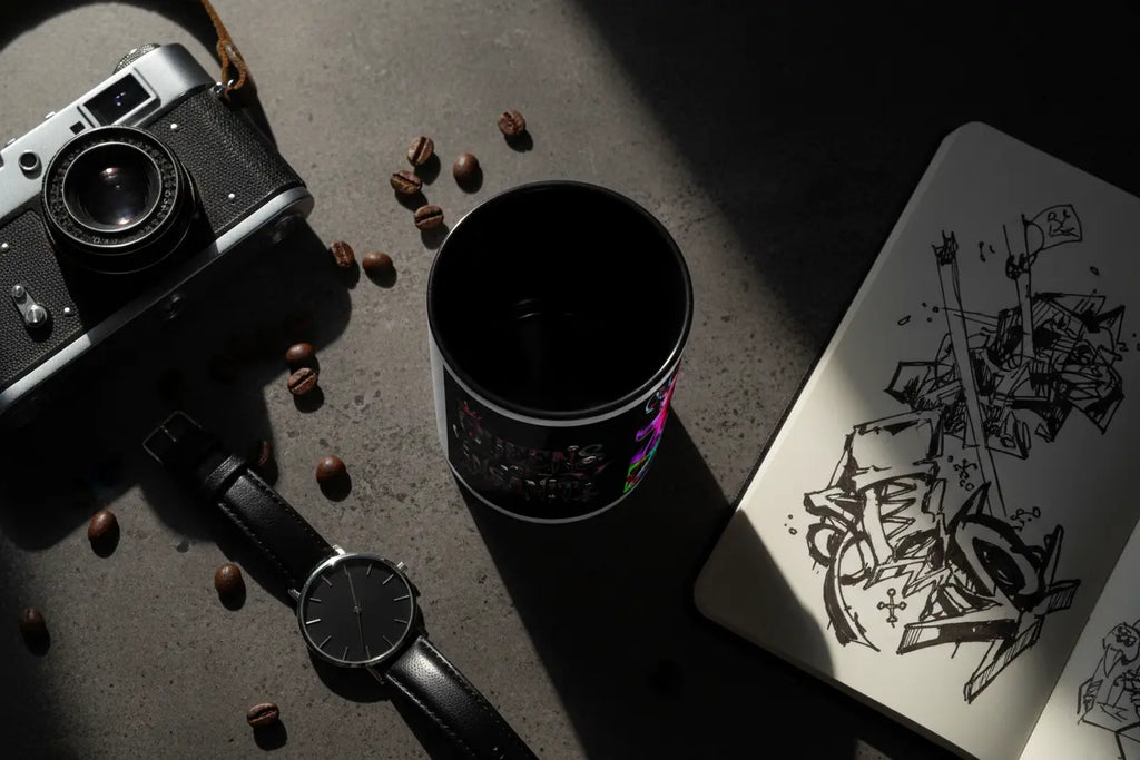 Overhead flat lay revealing black interior