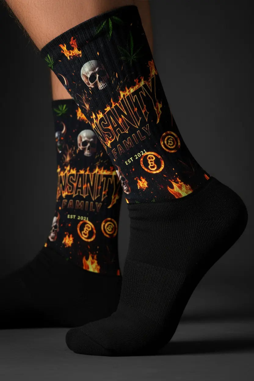 Rainbow flame socks detail shot