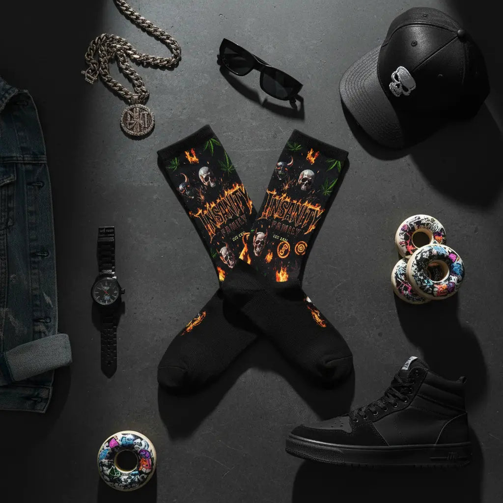 Rainbow flame socks flat lay
