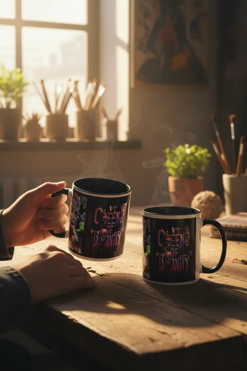 Studio lifestyle with both white mugs